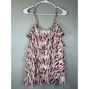 Candies Womens Tiered Ruffle Cami Tank Top Multicolor Pink Abstract Print Size L